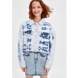 New Zara Tye Dye Denim Cropped Jacket
